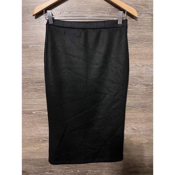 Saks Fifth Avenue 5/48 Womens Vegan Leather Pencil Skirt Black Sz XS Midi - Picture 1 of 6